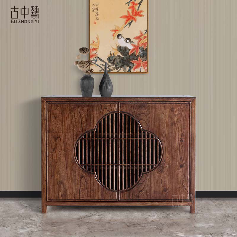 New Chinese dining cabinet Solid wood shuttle locker modern minimal tea cabinet Zen plum counter table