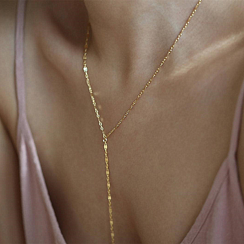 Little Sexy ~ American 14K Gold-Injected Mid-Length Y-Shaped Necklace European and American Versatile Stacked Clavicle Chain Y-Shaped Chain Holiday Style