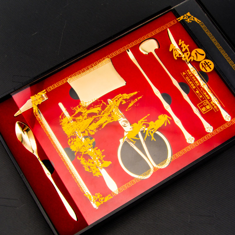 Crab eating tool household stainless steel gold-plated crab eight-piece hairy crab tool crab claw crab clip crab needle crab scissors combination