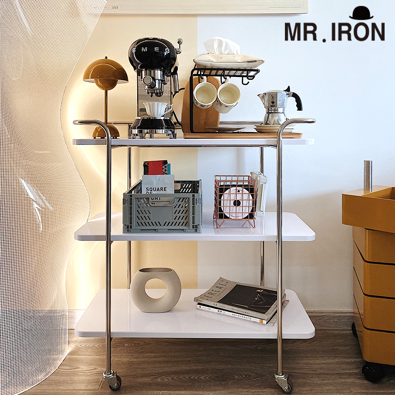 Modern Ins Simple Stainless Steel Home Stroller Living Room Light Luxury Luggage 3-Layer Dining Trolley Mobile Storage Wine Rack