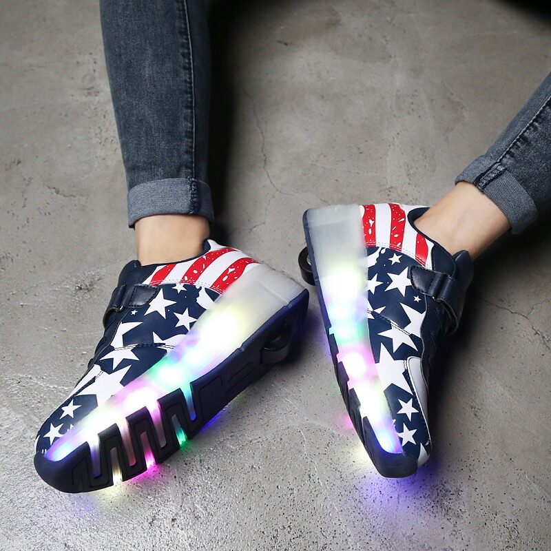 Student Single Wheel Flash Light Storm Shoeshoe Boy Girl Twin Wheel Wheels Shoes Children With Lamp Roller Cog Shoes Spring Autumn Season