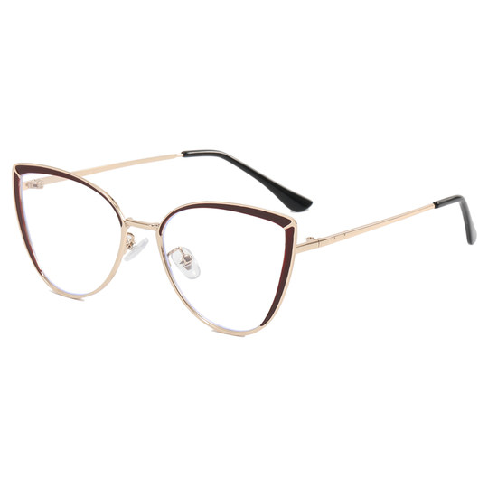 Retro Metal Cat-Eye Glasses with Black Edges for Square and Round Faces, Slimming, Anti-Blue Light, Suitable for High Prescription Lenses, Natural Look, European and American Style