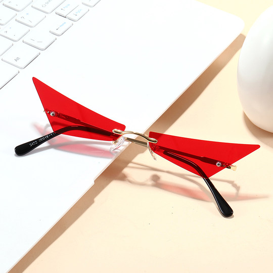 2025 Frameless Triangle Cat-Eye Sunglasses for Men and Women, Trendy European and American Style, Ocean Lens, Small Frame Sunglasses, Ultra-Light Glasses