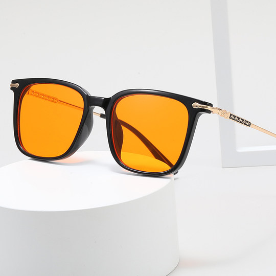 2025 New Korean Orange Sunglasses Square Frame Retro Street Style Xiaohongshu Trendy Large Frame Sunglasses Unique Hip-Hop