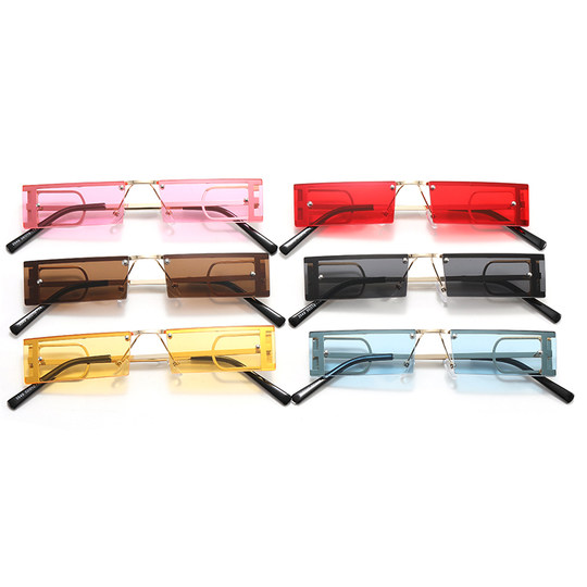 Frameless Small Lens Sunglasses for Women, High-End Style ins Hip-Hop Men's Retro Colorful Small Frame Sunglasses for Photo Shoots and Clubbing