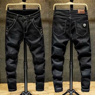 黑色牛仔裤男夏季修身春秋小脚裤子男士薄款休闲弹力韩版潮流长裤