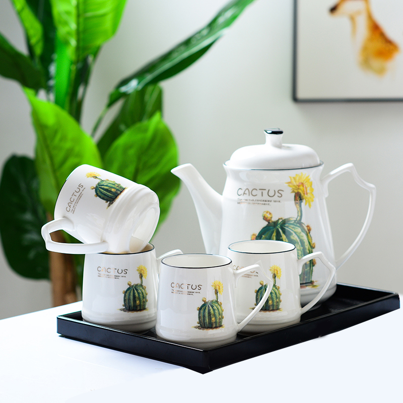Household water cup set ceramic flower teapot living room water cup water set high temperature resistant coffee pot teapot Nordic
