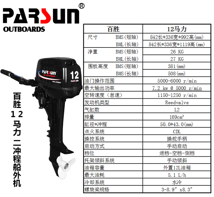 Bagwon 2 Punch 12 Horsepower Boat Outer Engine Motor Rubber Dinghy Boat Inflatable Fishing Boat Machine 