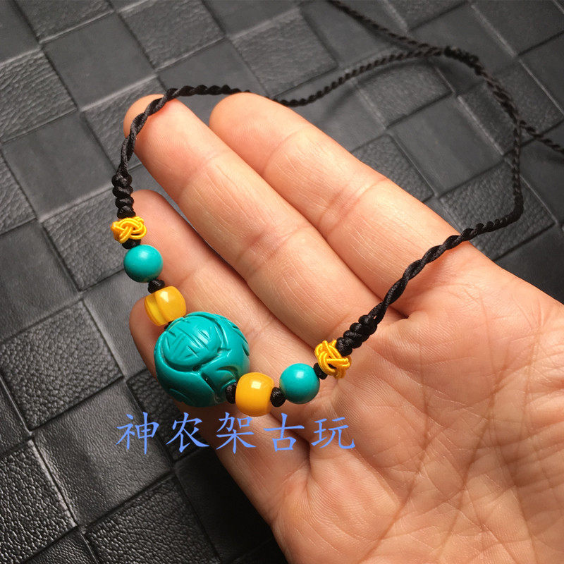 Green Pine Stone Original Mine High Porcelain Lock Bone Chain Fine Engraving Suletto Dragon Bead 20 Round Pearl Necklace