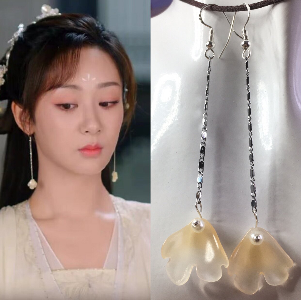 Indulge such as dandruff and pale yellow petals of yellow petals Classical long earrings with yellow hanfu accessories 