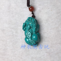 Hubei original mine high porcelain blue pine old mine turquoise carved pendant pendant necklace lucky evil accessories