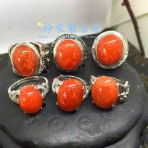 Sichuan Liangshan Jiukou South Red Manau men and women lovers 925 silver inlaid with live south red ring