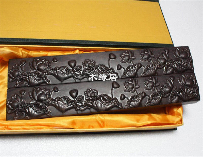 Vietnamese Black Wood Carvings Lotus Red Wood Town Paper Room Four Treasures