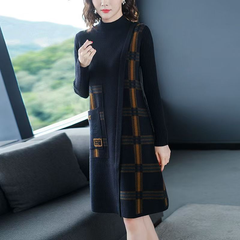 Maxmurny New Autumn and Winter Luxury Fashion Base Knit Skirt, Age-Reducing and Slimming Mid-Length Wool Dress Maxmurny New Autumn and Winter Luxury Fashion Base Knit Skirt, Age-Reducing and Slimming Mid-Length Wool Dress