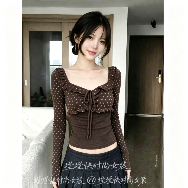 Korean Retro Floral Fake Two-Piece Doll Collar Long-Sleeved T-Shirt for Women, New Autumn Slim-Fit Ruffled Lace-Up Top Korean Retro Floral Fake Two-Piece Doll Collar Long-Sleeved T-Shirt for Women, New Autumn Slim-Fit Ruffled Lace-Up Top