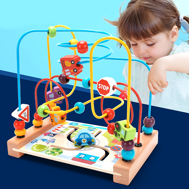 Monsoon's baby taught early baby 6 months 1-2-3 years old, big number around Pearl Puzzle Force Children Wooden Girl Toy