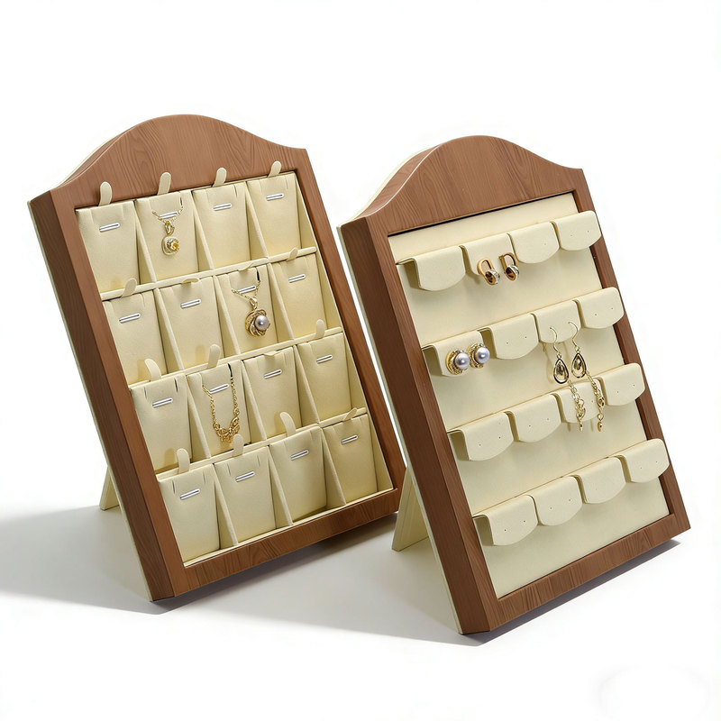 Wood Grain Pu Leather High-End Jewelry Display Tray Necklace Pendant Holder Ring Earring Jewelry Display Stand Wood Grain Pu Leather High-End Jewelry Display Tray Necklace Pendant Holder Ring Earring Jewelry Display Stand