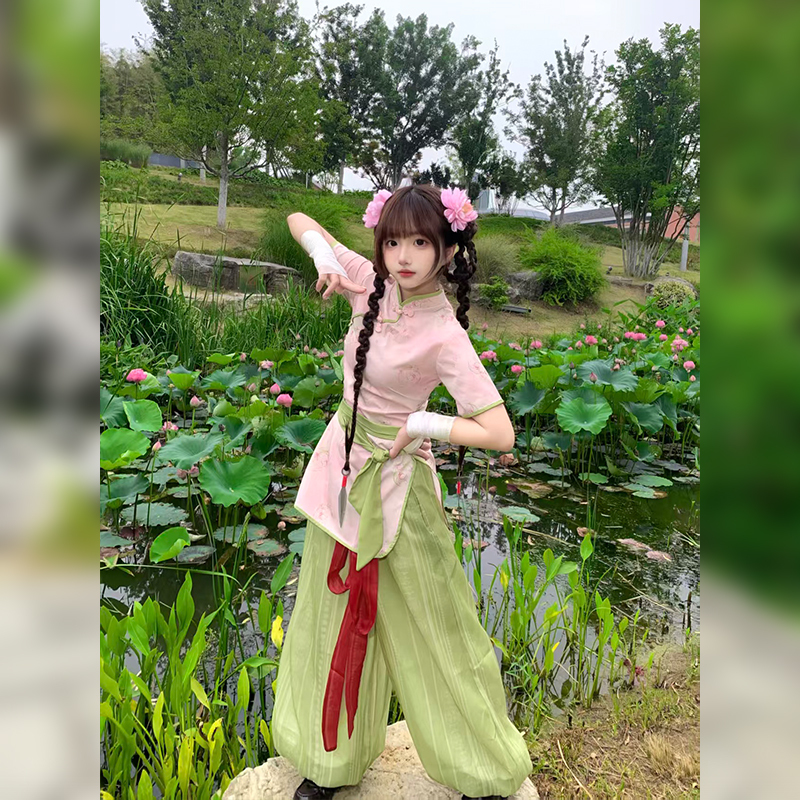 Qingyage Original New Chinese Style Little Fairy Stand Collar Cheongsam Slim Fit Elegant Slimming Retro Short Cheongsam Lantern Pants