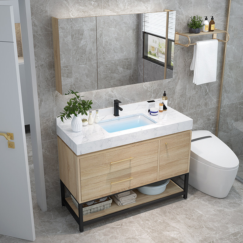 Modern simple marble bathroom cabinet combination Hand washing wash face pool Powder room wash basin set customization