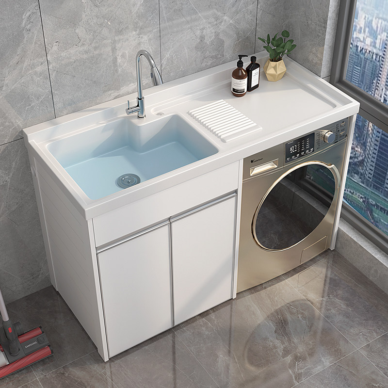 Space aluminum washing machine companion cabinet balcony quartz stone countertop with washboard wash basin sink combination customization