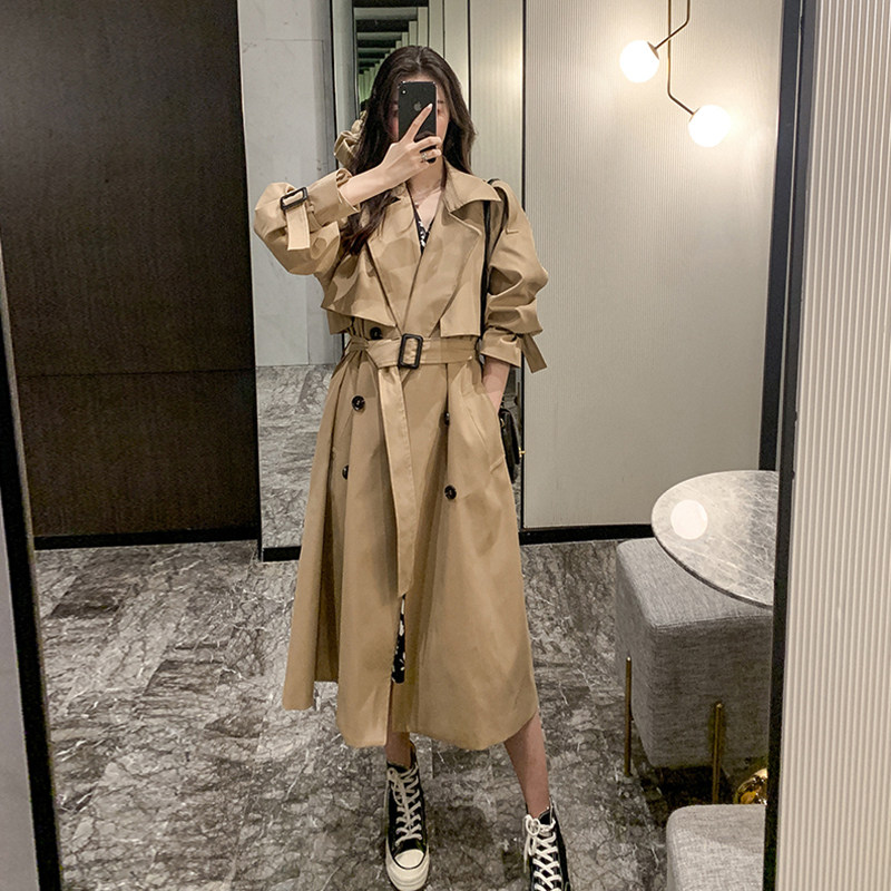 High-end temperament khaki trench coat women's mid-length British wind over the knee 2021 new autumn jacket spring and autumn wear