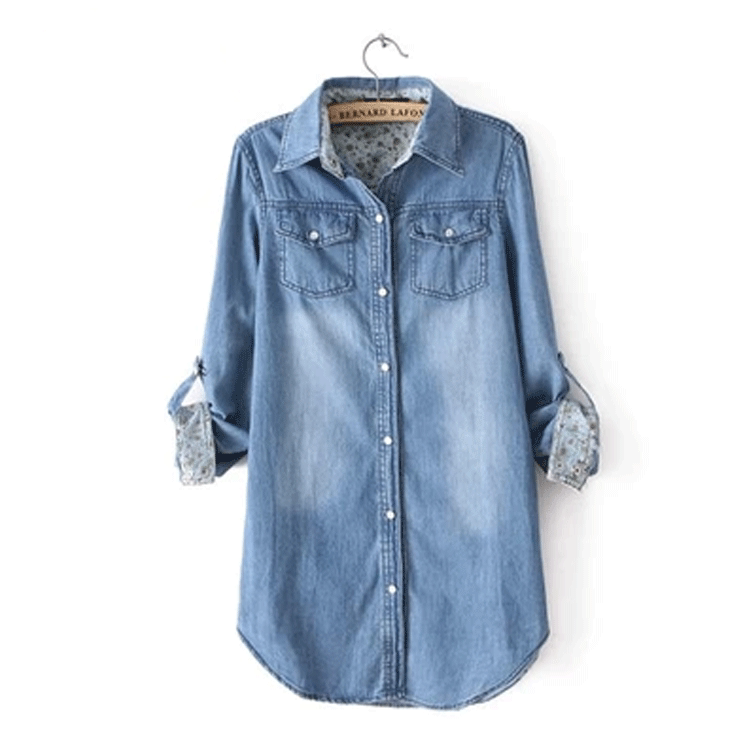 Spring and Autumn Korean Denim Shirt for Women, Mid-Length, Thin, Long-Sleeved, Pure Cotton, Large Size Shirt, Loose Denim Jacket for Women, Trendy