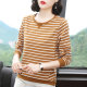 Pure cotton long-sleeved T-shirt for women 2024 spring and autumn new hot style large size striped top middle-aged and elderly mother's bottoming shirt