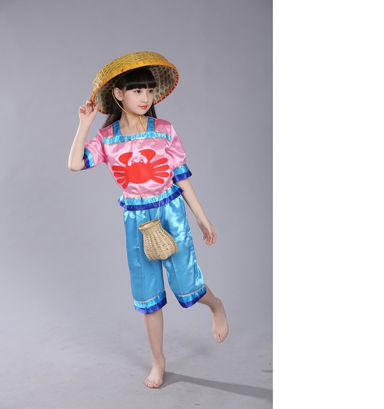 Sáu mươi mốt trang phục biểu diễn biển nhỏ, trang phục biểu diễn phong cách hoa sen nhỏ, quần áo khiêu vũ, đánh bắt trên biển, cô gái chiến đấu với mực áo trẻ em