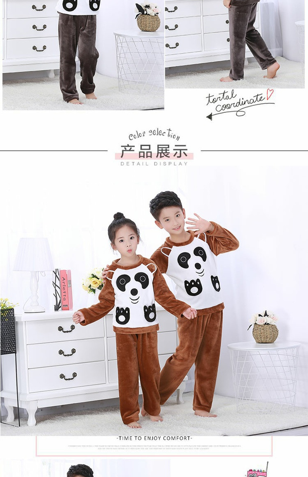 Mùa đông trẻ em flannel đệm đồ ngủ bé trai chàng trai mùa đông san hô nhung trẻ lớn dịch vụ nhà ấm áp đồ pijama nam