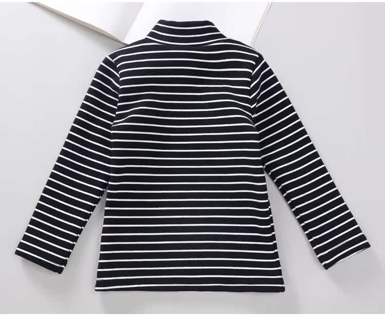 Cộng với áo nhung trẻ em nửa cổ cao chạm đáy áo cotton bé trai và bé gái sọc quần áo mùa thu và áo khoác dày áo thun dài tay áo thun cho bé gái 2 tuổi