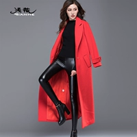 Áo len cashmere nữ len đỏ mùa thu và mùa đông mới thả lỏng mỏng và dài phiên bản Hàn Quốc của áo khoác đầu gối áo cardigan nữ hàn quốc