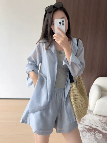 Летний комплект, лонгслив, рубашка, майка топ, шорты, защита от солнца, для маленькой груди, 3 предмета