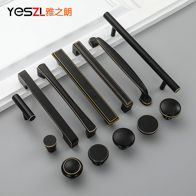 American black pure copper handle cabinet door drawer Nordic simple new Chinese handle wardrobe whole cabinet full copper handle