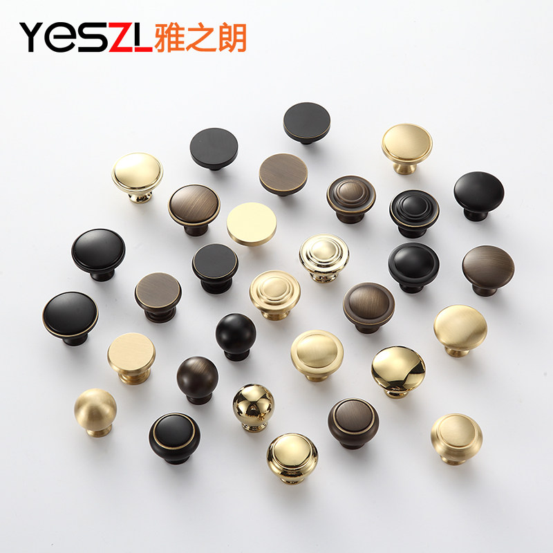 Single-hole pure copper drawer small handle cabinet cabinet overall cabinet bookcase bookcase head cabinet round golden brass small handle