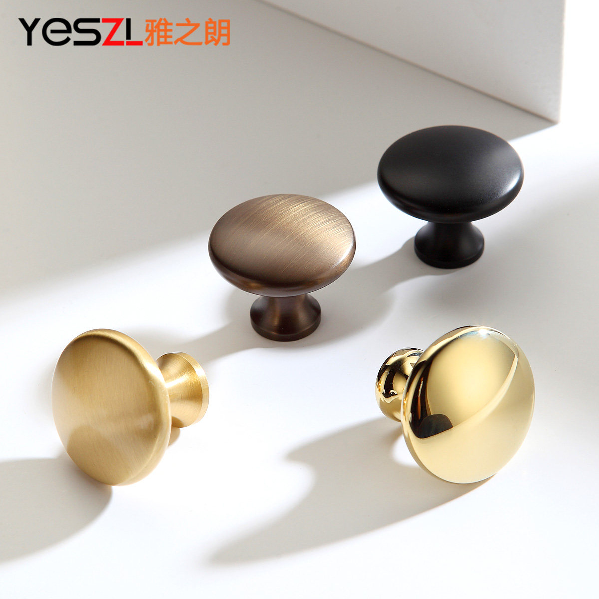 Brass handle cabinet door drawer Nordic light luxury clothing overall cabinet pure copper American retro shoe cabinet round single hole handle