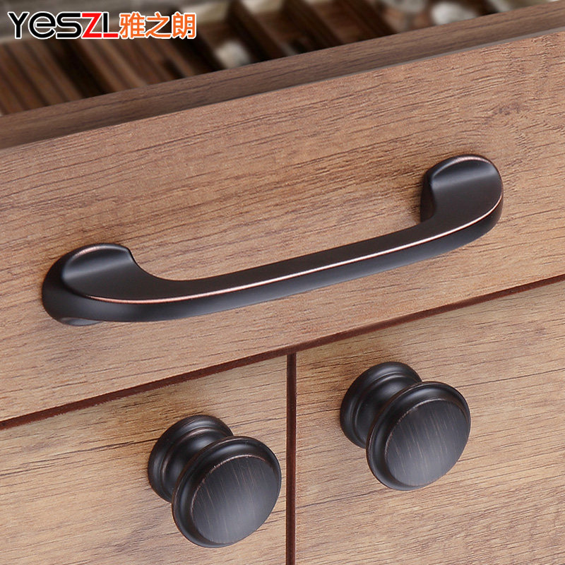 American Handle Cabinet Door Wardrobe Whole Cabinet Drawers Retro minimalist Single-hole round black 96 holes Cabinet Door Pull Handle