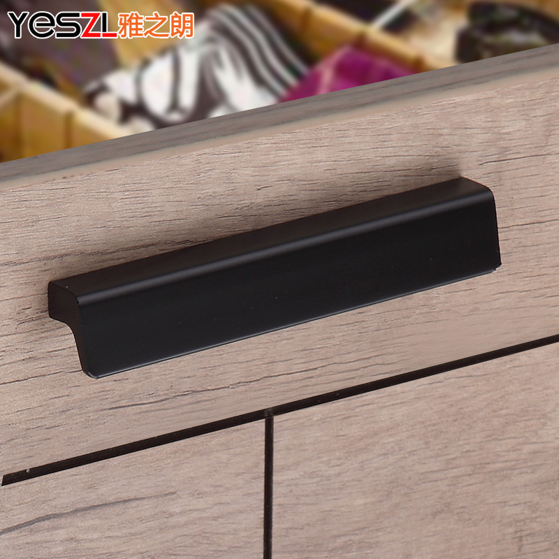 Black aluminum alloy handle Nordic modern minimalist cabinet door clothes overall cupboard shoe cabinet drawer cabinet handle l type pull handle