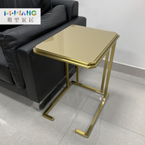 Light luxury sofa with a few corners and a few c-shaped simple living room creative stainless steel glass small coffee table rock board designer style