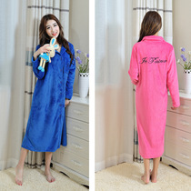 Han Edition long knee thickening flannel sweatshirt button sleeping dress woman autumn coral velvet long sleeping robe
