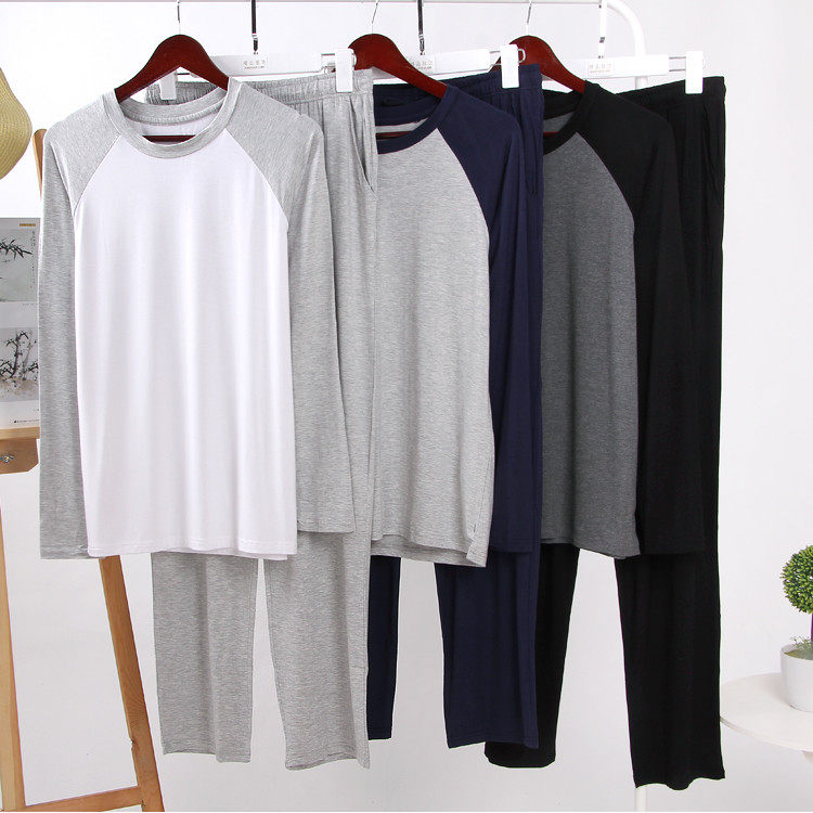 200 catties men's long-sleeved pants modal middle-aged and elderly pullover fat people large size loose pajamas home clothes suit summer thin