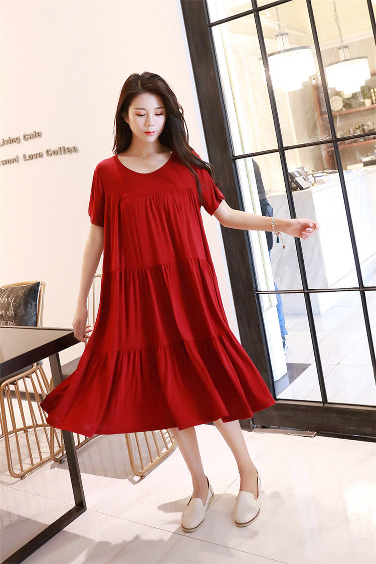 Large size loose fat mm 200 catties pregnant women show thin short-sleeved cake one-piece nightdress female summer modal cotton