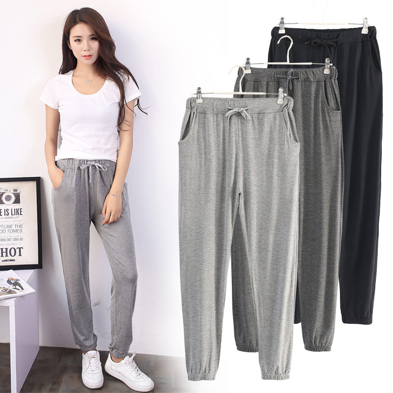 Korean version of the large size loose modal pocket closed yoga sports home leisure harem trousers women's spring and autumn