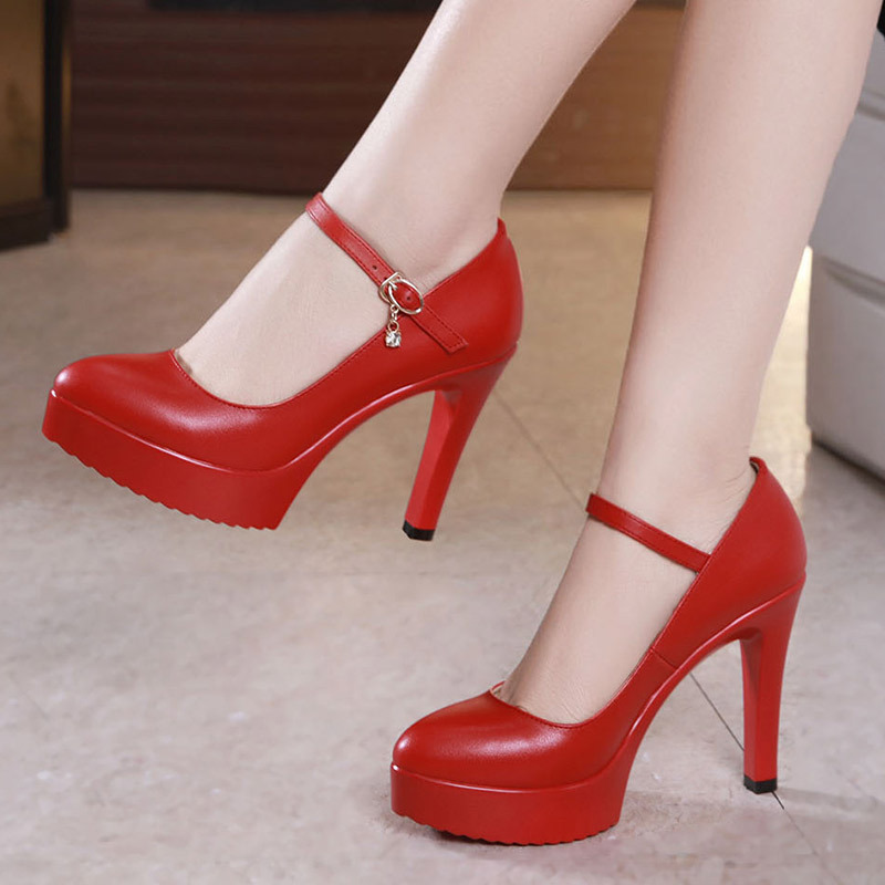 Red Model Cheongsam Runway High Heels Platform Large Size 40-43 Stiletto Pointed Toe Genuine Leather Single Shoes Wedding Shoes