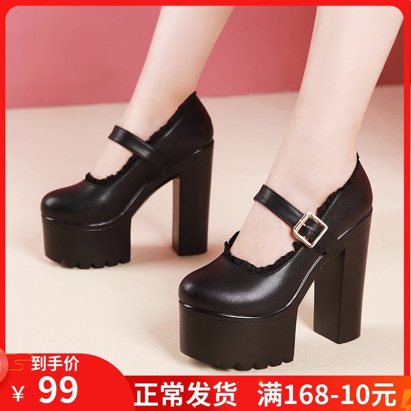 Hate Sky High 15CM Round Head Walk Show Ultra High Heel Shoes Woman Thick Bottom Waterproof Bench Genuine Leather Bag Shoes Qipao Model Performance Shoes