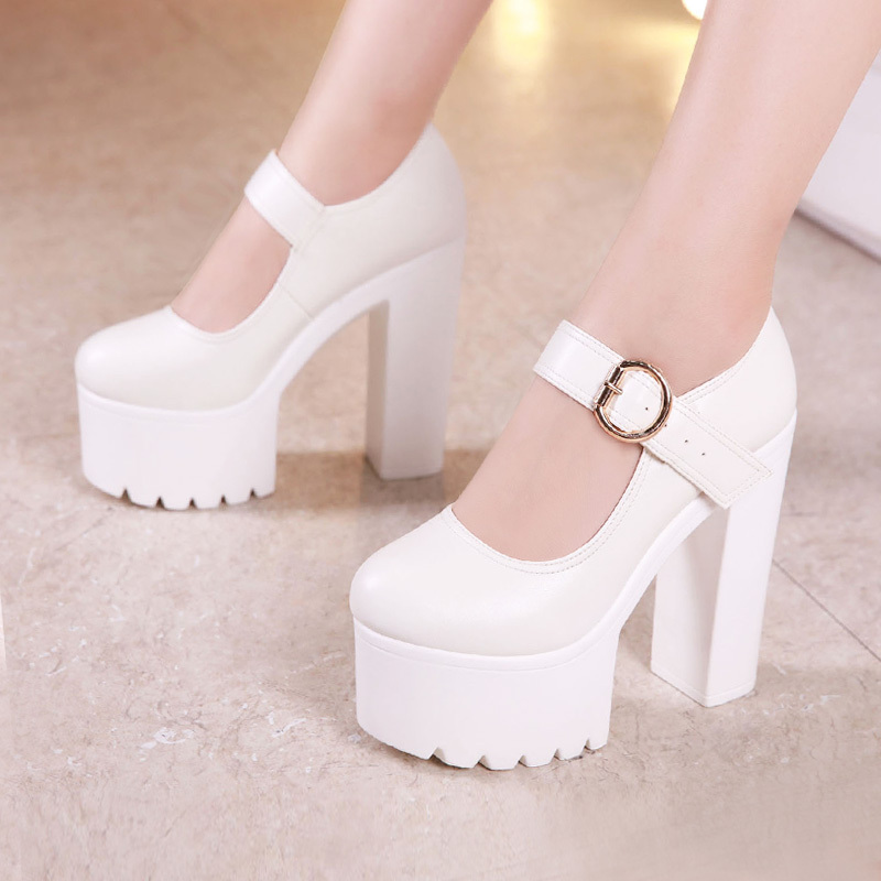 White Ultra-High Heel Runway Shoes for Women, 13cm Thick Heel, Thick Platform, Waterproof, Genuine Leather, Round Toe, Cheongsam Model Performance Shoes