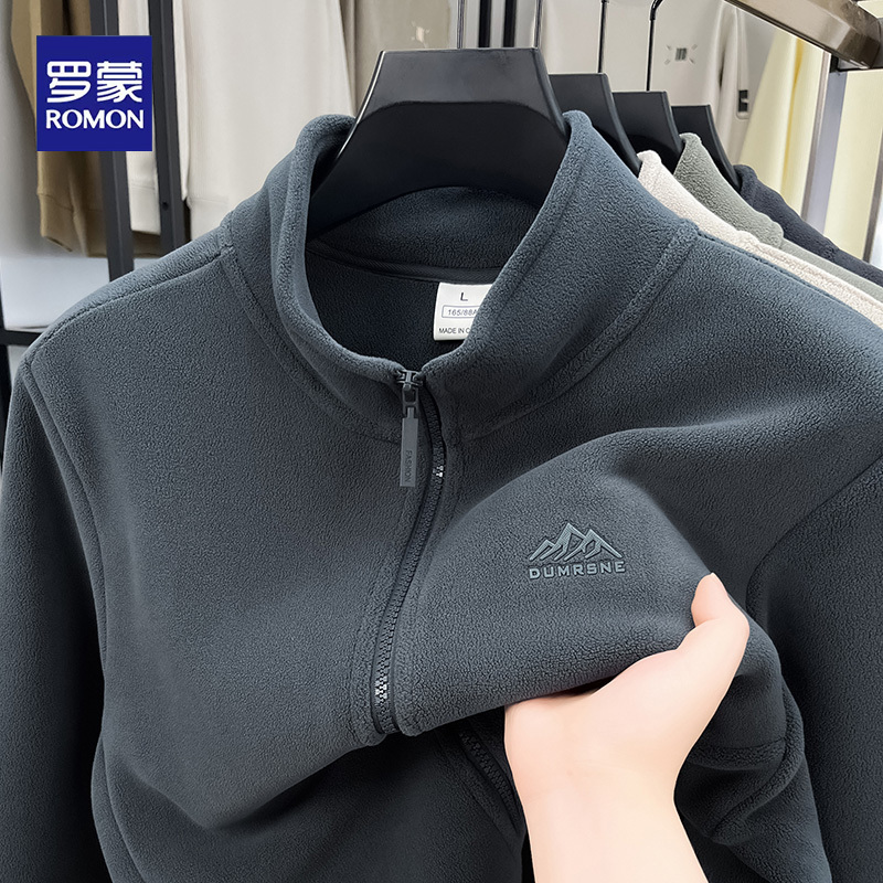Romon Fleece Jacket Spring and Autumn Style Middle-Aged Casual Stand-Up Collar Cardigan Sweatshirt Men's Autumn and Winter Fleece Jacket Romon Fleece Jacket Spring and Autumn Style Middle-Aged Casual Stand-Up Collar Cardigan Sweatshirt Men's Autumn and Winter Fleece Jacket