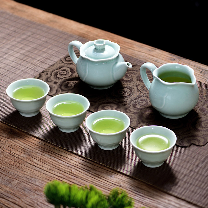 Tianfu Tea Tea Tea Tea Set Tianfu Kiln Green Porcelain Lotus Pot Group Bubble Teapot 1 Pot 1 Tea Sea 4 Cups Pot about 180ml-Taobao
