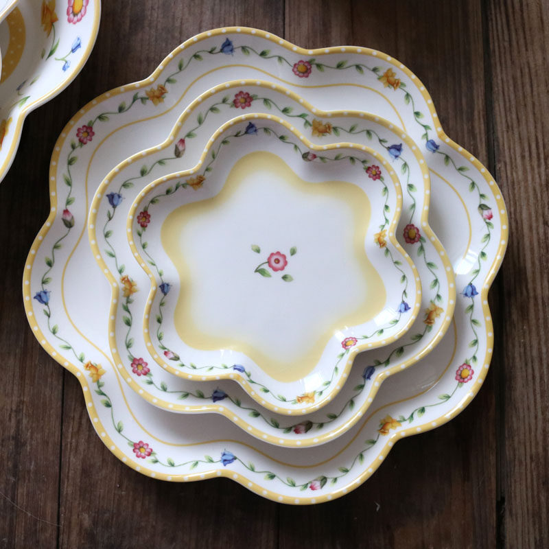 German limited edition retro spring small flower rabbit ceramic dinner plate soup plate baking bowl mug storage tank