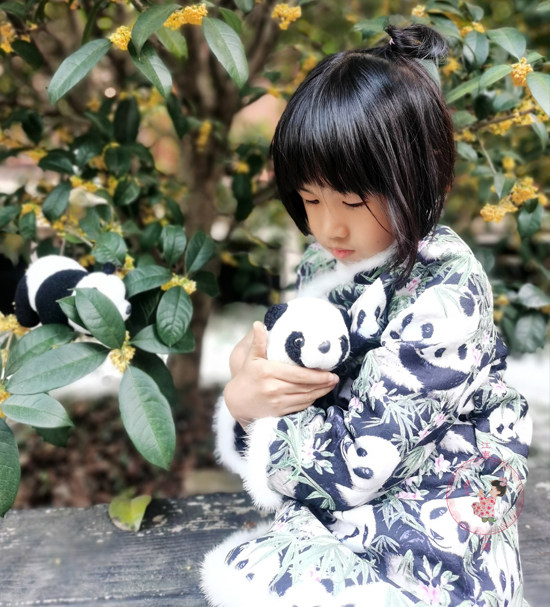 Parent-child National Breezy Qipao Panda Jacquard Clip Cotton Child Cotton Padded Jacket MaMom Long Sleeve Dresses Dress For the Year of the Year