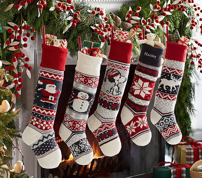 Foreign trade retro wind wool knitted big Christmas socks gift bag Christmas dress decoration socks embroidered name logo